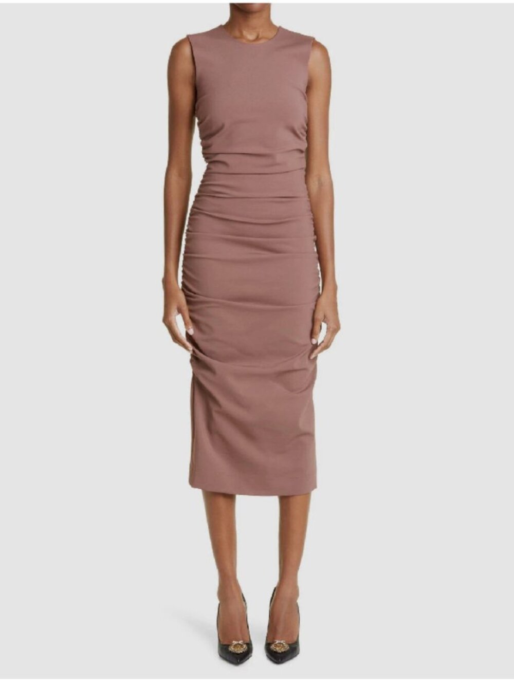 Dolce & Gabbana Ruched Bodycon Sleeveless Midi Dress